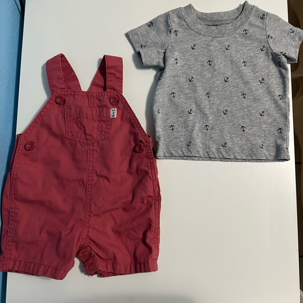 Carters baby red overalls and baby shirt
